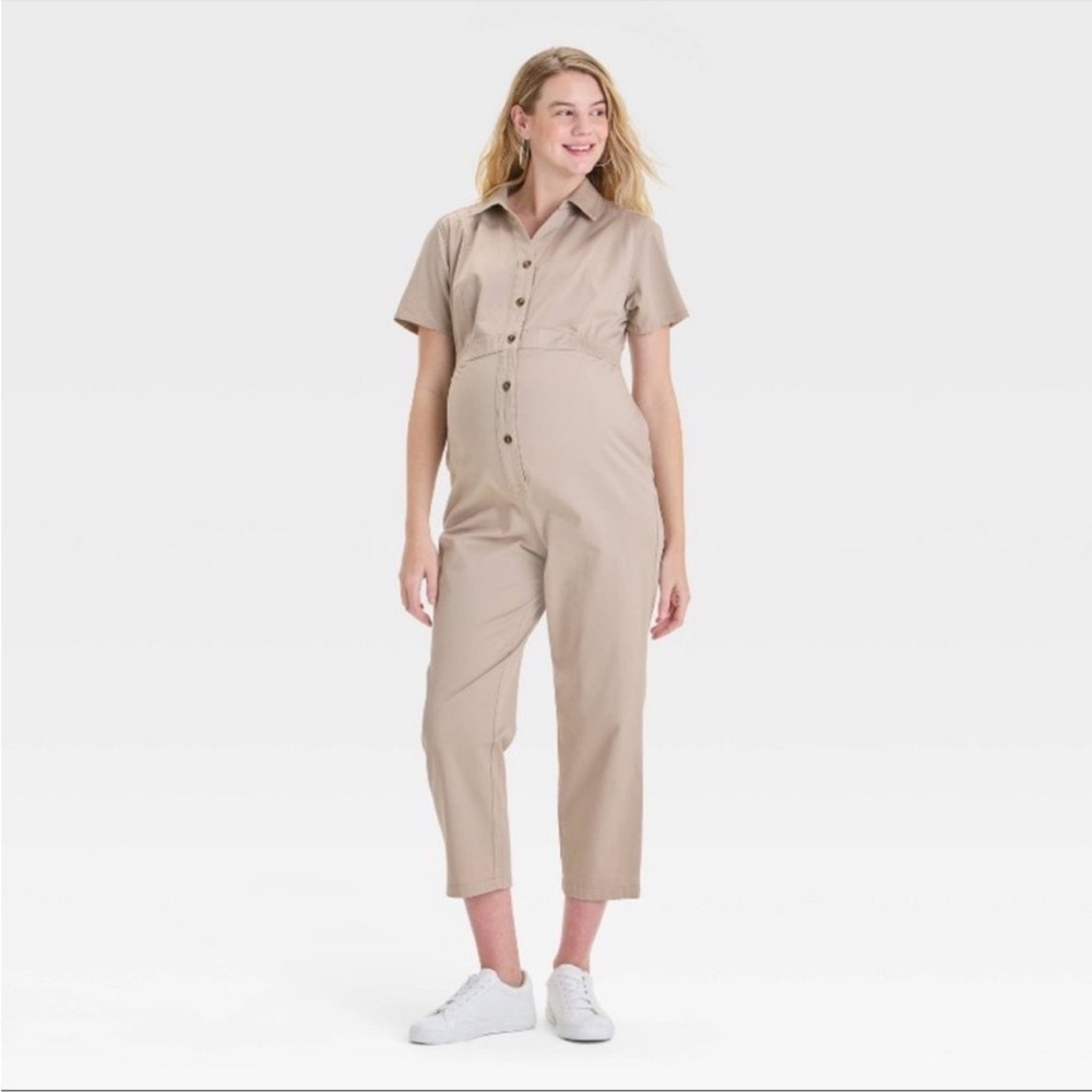 Isabel Maternity Women’s Short Sleeve Utility Jumpsuit - Tan Size XS NWT